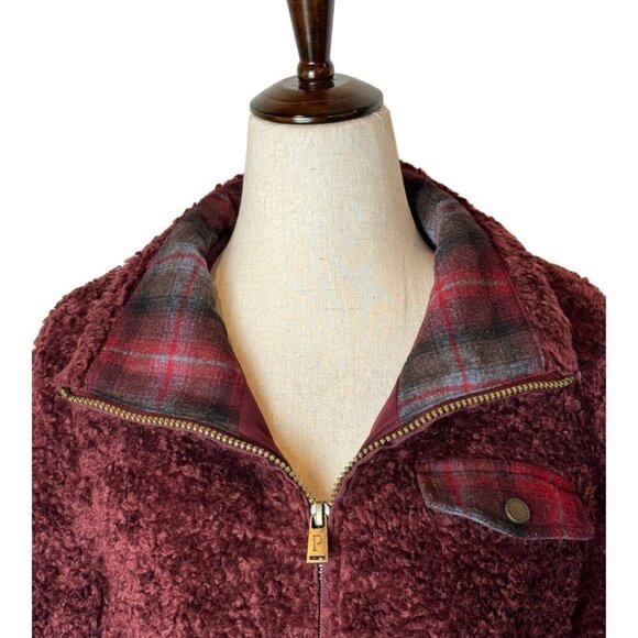 Pendleton Fuzzy Zip Jacket Womens‎ S Dark Red Full Zip Teddy Outerwear Coat - Picture 5 of 15